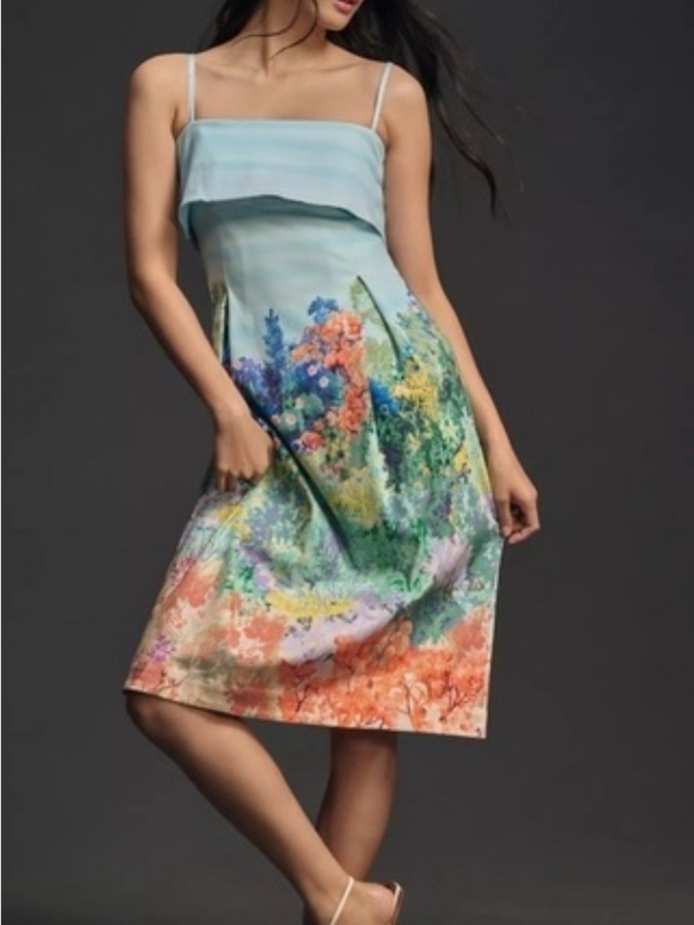 Anthropologie Pastel Blue Floral Watercolor Slip Dress